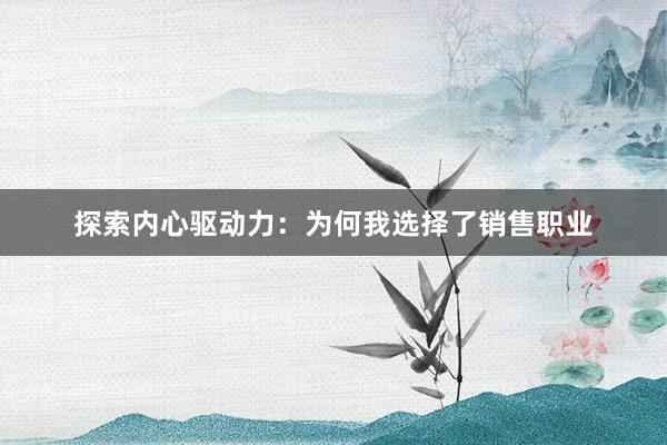 探索内心驱动力：为何我选择了销售职业